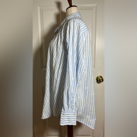 Lane Bryant Light Blue and White Striped Women’s Shirt with Embroidered Details - Picture 3 of 10